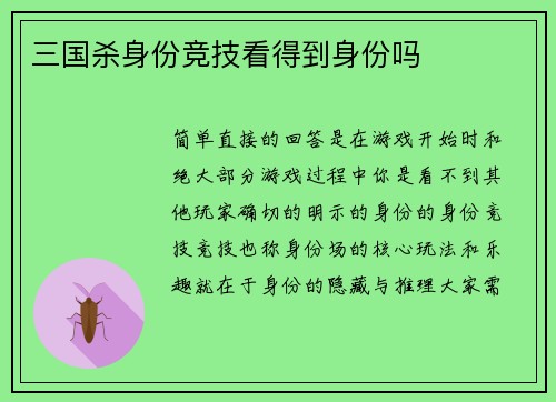 三国杀身份竞技看得到身份吗
